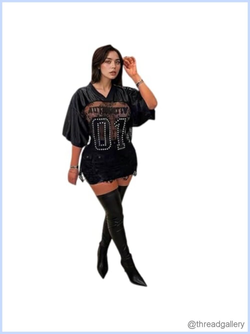 IMXPW Lace Jersey Number Print Short Sleeve Oversized T-Shirt